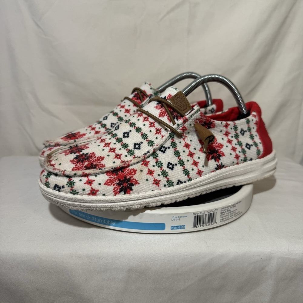 Hey Dude Wendy Women Shoes  11 Ugly Sweater Cream Canvas Shoes Christmas Loafers